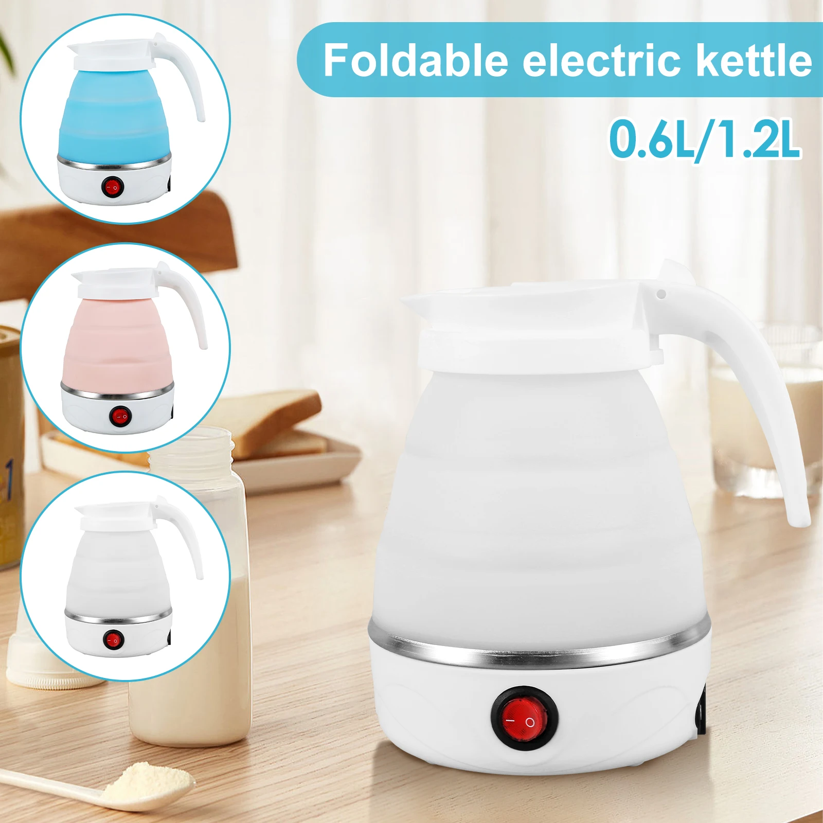 Foldable Kettle 0.6L 600W Food Grade Silicone Electric Kettle Fast Boiling Collapsible Water Heater with Separable Power Cord