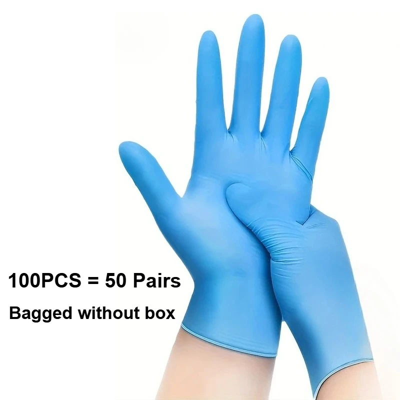 10–100 Stück blaue Nitril-Einweghandschuhe, latexfreie Sicherheits-Arbeitshandschuhe für die Reinigung von Küchenmechaniker, automatischer Schutzhandschuh
