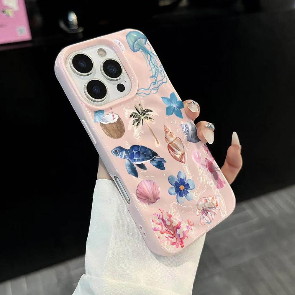 Luxuriöse Ozean-Muschel-Kollage Handyhülle für iPhone 17 16 15 14 13 12 11 Pro Max 14 Plus 17 Air Falten-Wellen Weiche Silikonhülle – Detail 3