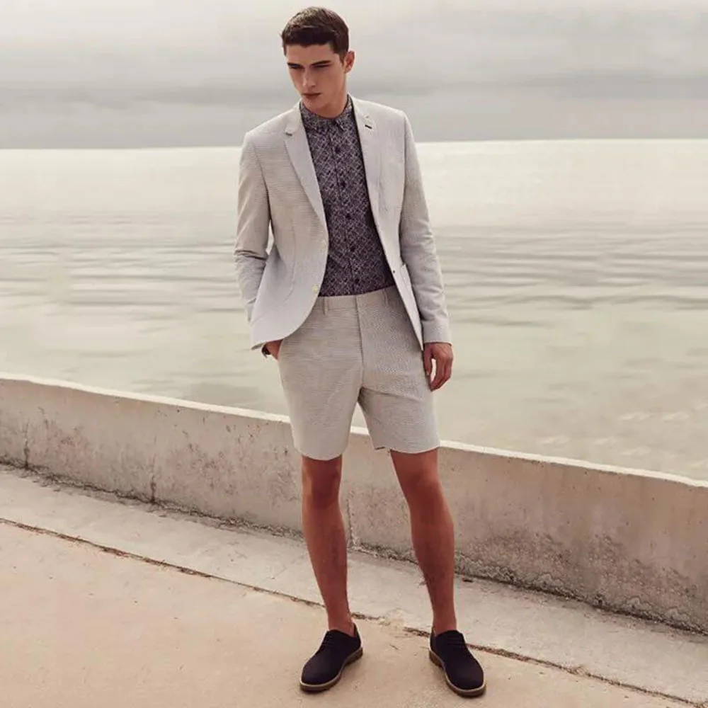 

Summer linen Shorts Suit Two-piece Light Khaki Comfortable Business Casual Fashion New Style