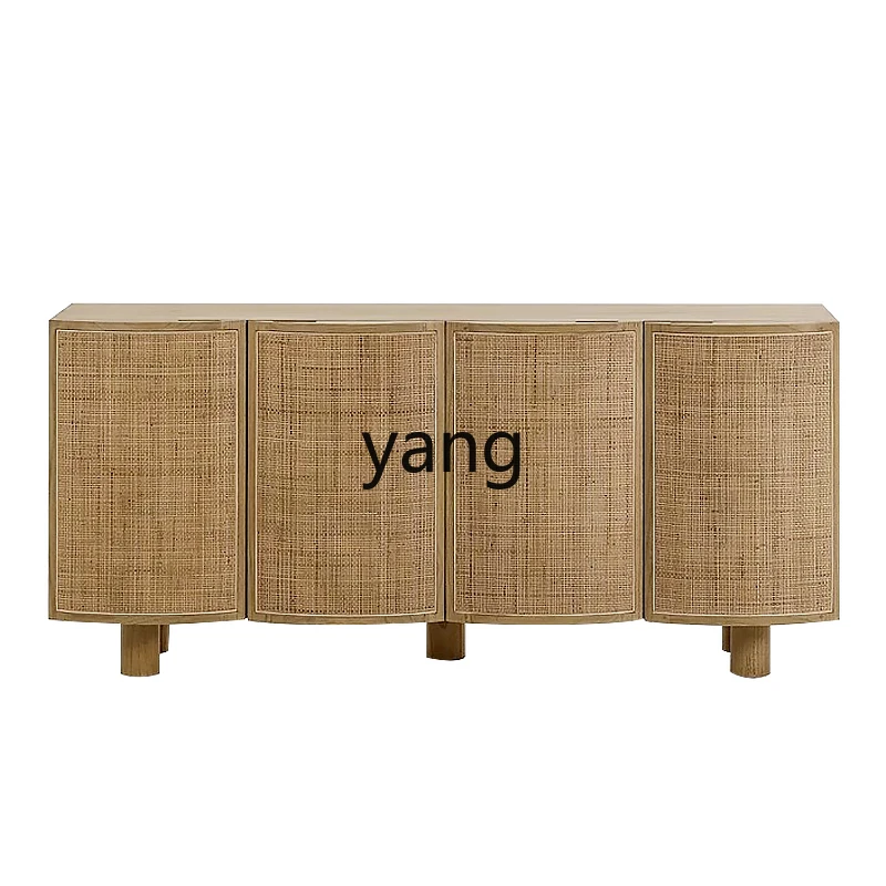 

LH wabi sandy wind rattan solid wood dining side cabinet modern simple living room locker