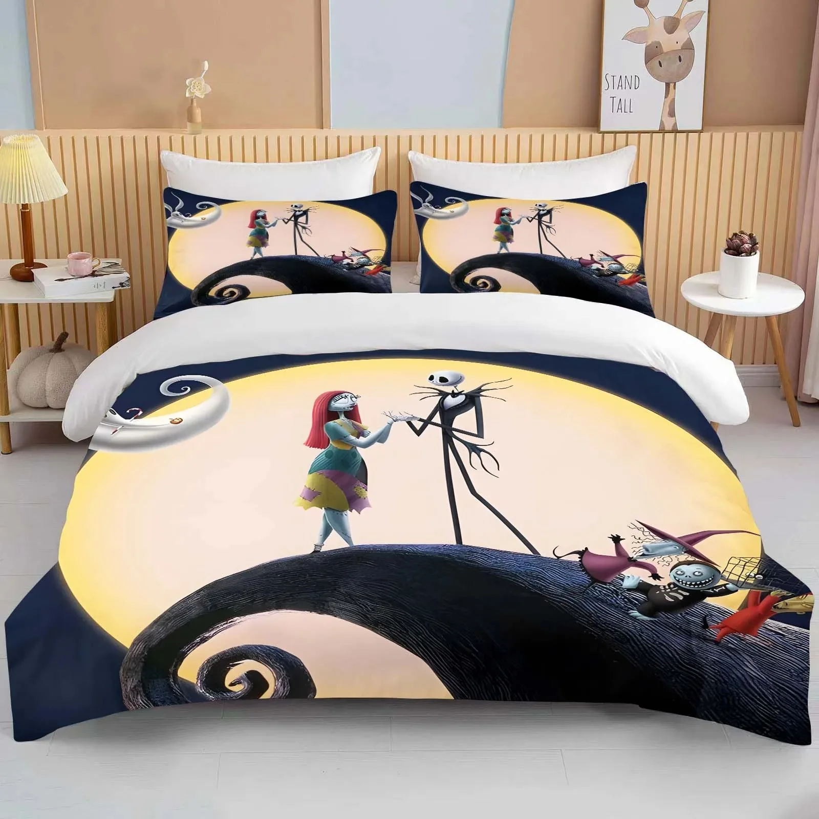 Disney Jack Sally Bedding Set Nightmare Pre-Christmas Duvet Cover Pillowcase Gift Boys Girls Home Bedroom comforter sets