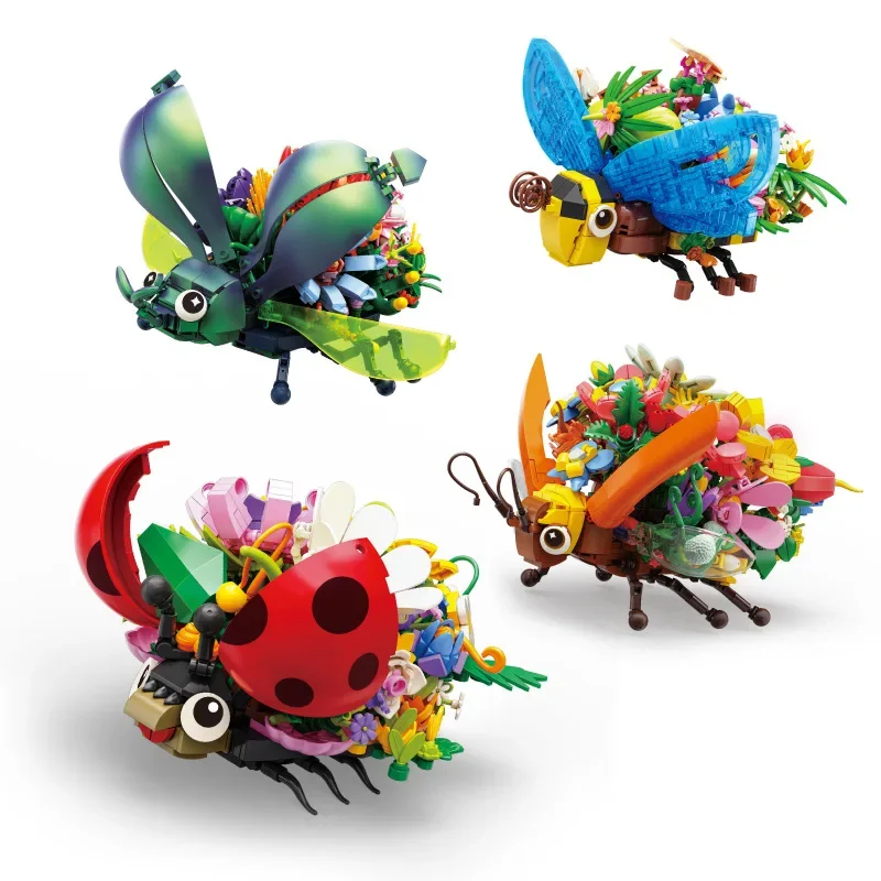 

Creative And Fun Animal World Bee Ladybug Flower Desktop Decoration Building Blocks Bricks Christmas Toys Gifts