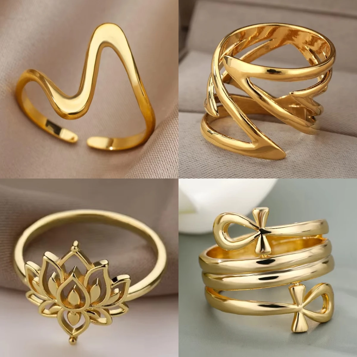 

Stainless Steel Gold Color Rings For Women Vintage Punk Hip Hop Geometry Style Ring Party Accessories Jewelry Gift Bijoux Femme