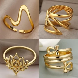 Stainless Steel Gold Color Rings For Women Vintage Punk Hip Hop Geometry Style Ring Party Accessories Jewelry Gift Bijoux Femme