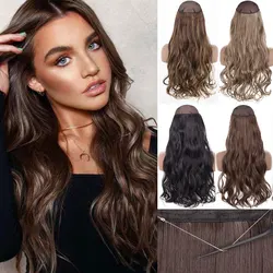 Synthetic Wavy No Clip Fish Line Invisible Hair Extensions Mixed Color Blonde Black Artificial False Hair Piece ForWomen