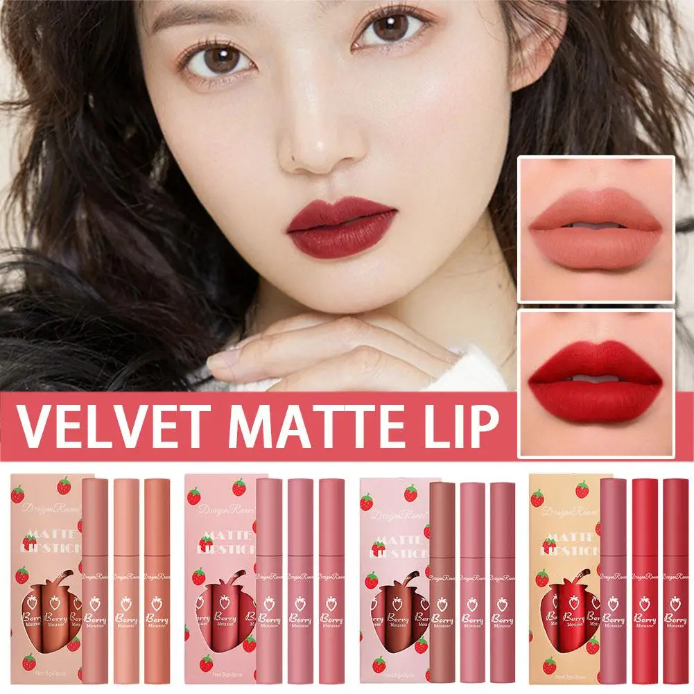 New Velvet Matte Lipstick Waterproof Long Lasting Non Stick Cup Strawberry Beauty Lip Gloss For Women Makeup Moisturize Cos F8G9