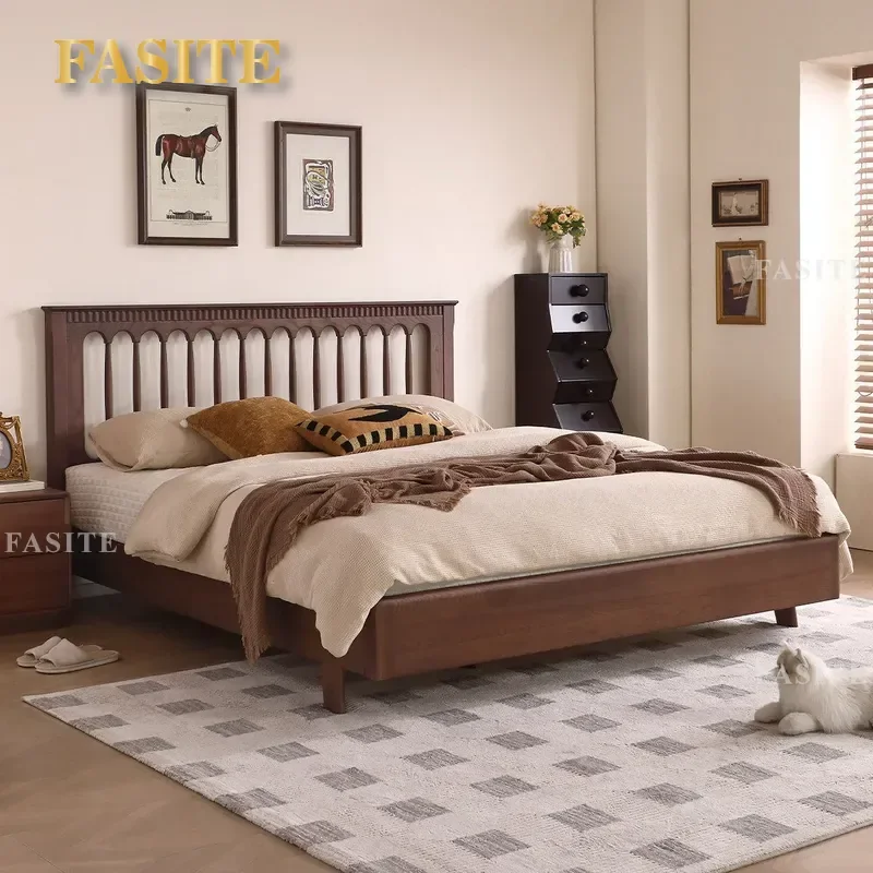 Full Size Solid Wood Bed North American Ash Windsor Style Vintage American Design Sturdy Frame for Master Bedroom No Assembly