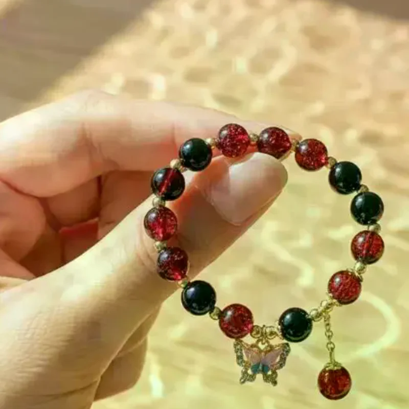 Purple Butterfly Beaded Bracelets Women Girls Korean Ins Style Tassel Detail Jewelry for Elegant Party Looks