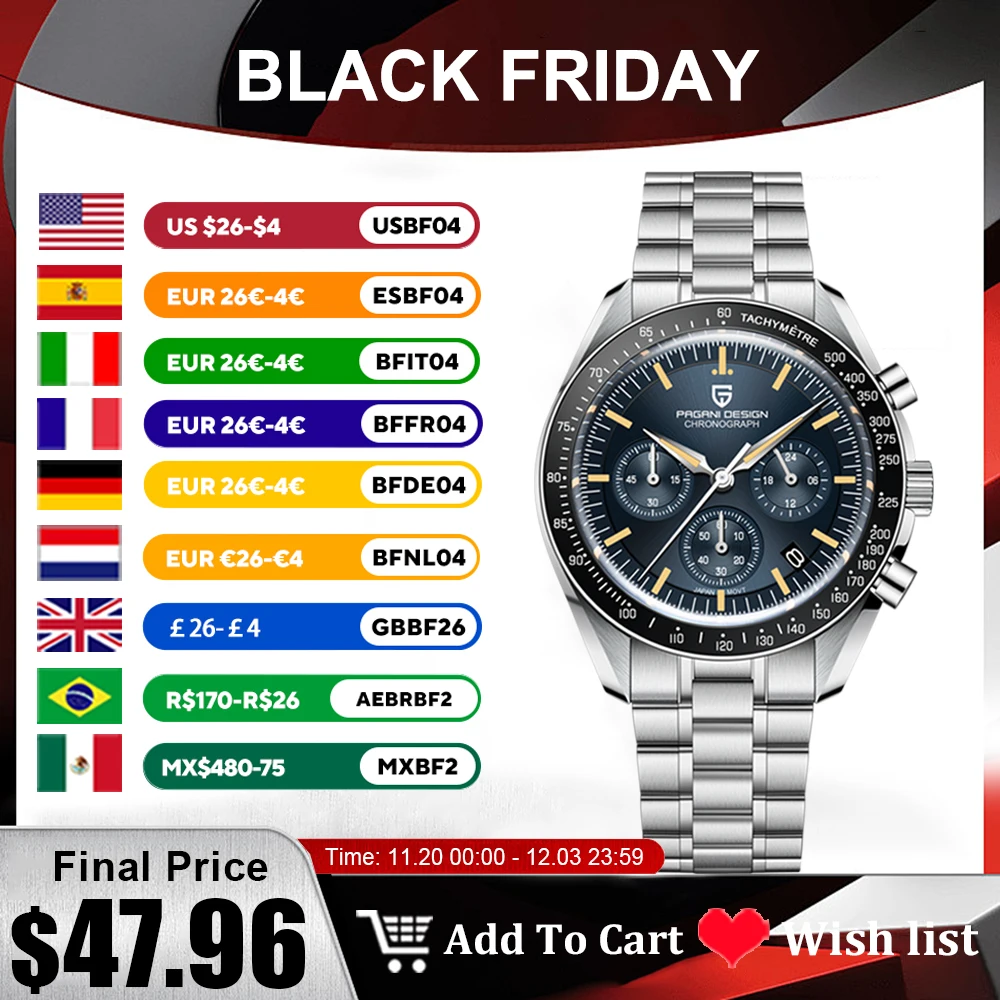 2025 nuevo diseño PAGANI Moon V6 relojes para hombre reloj de cuarzo de lujo para hombre cronógrafo VK63 regalo para hombre AR espejo de zafiro luminoso