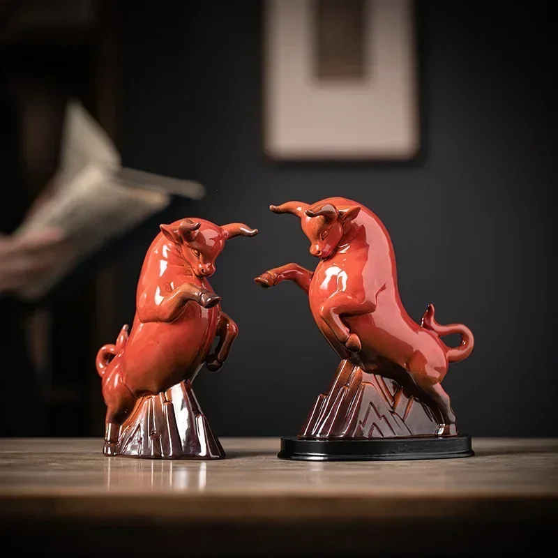 

Mascot Lucky Red Cow Ceramic Ornament Office Living Room Bedroom Desktop Dining Table Creative Home Decoration Crafts Gifts