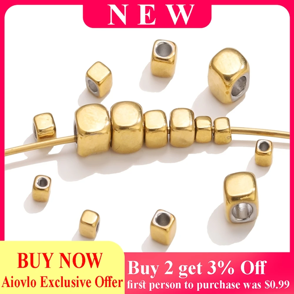 

50PCS 18K Gold Cube Beads Spacer Beads for DIY Bracelet Necklace Jewelry Beading loose beads Materials Making Wholesale Supplies