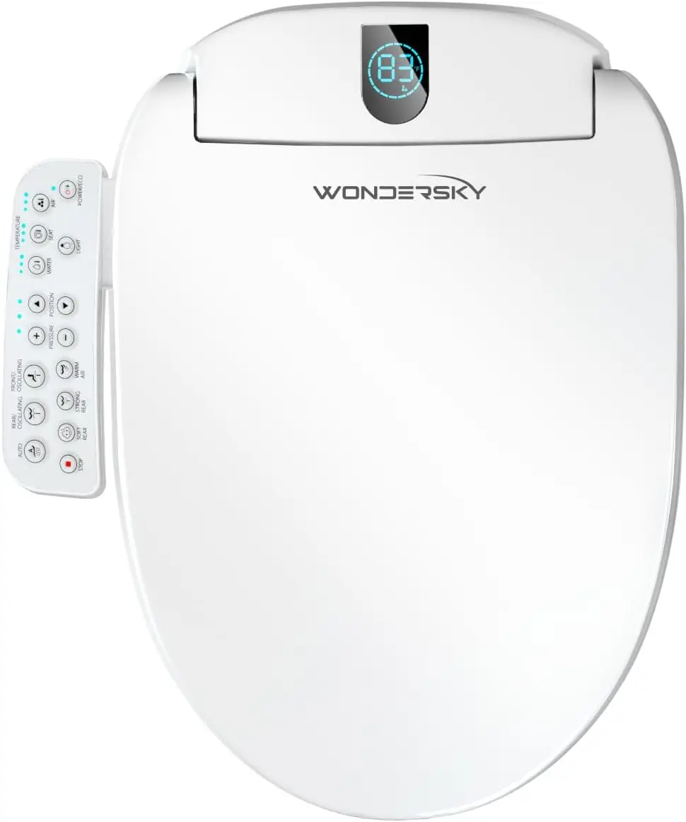 

Elongated Smart Heated Bidet Toilet Seat with Warm Water, Dryer, Adjustable Temperature & Soft Close