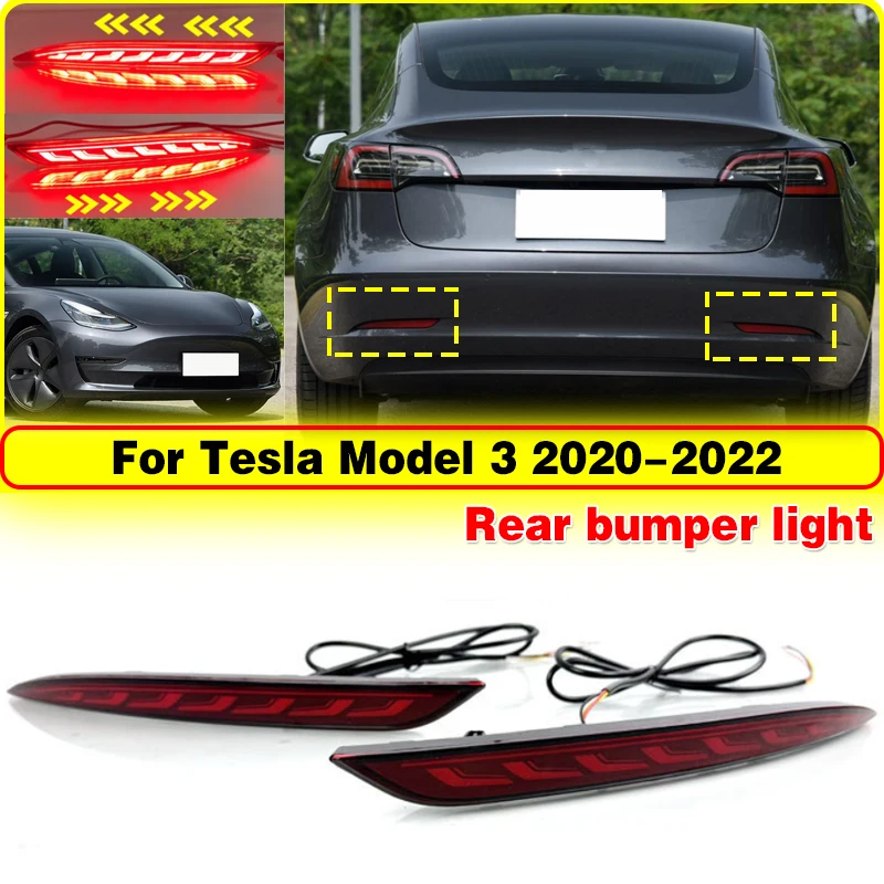 

Для Tesla Model 3 2020 2021 2022 Отражатель заднего бампера 3 функции Светодиодный стоп-сигнал Динамический указатель поворота Автомобильные светодиодные задние фонари