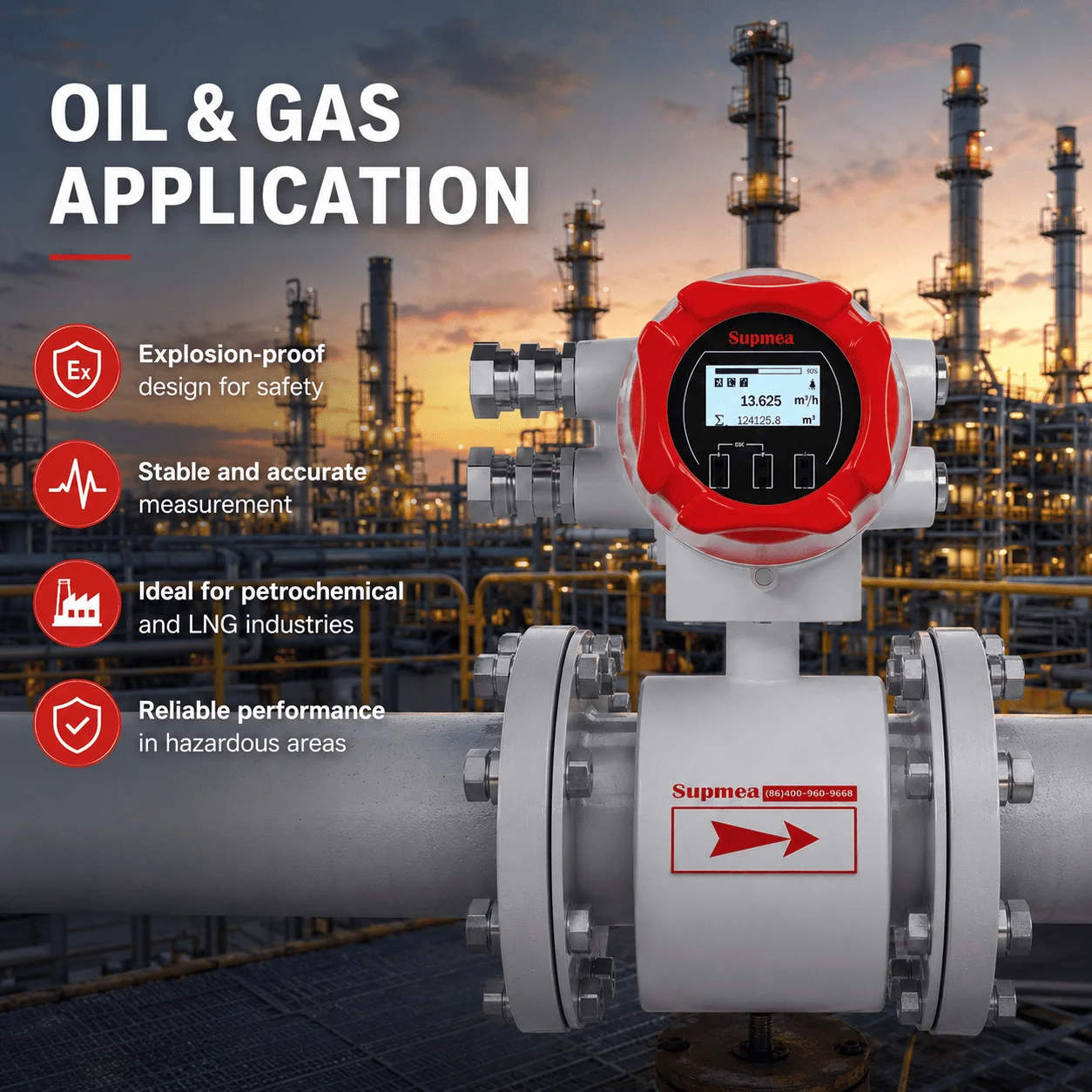 SUP-LDG-A100D ATEX IECEx Mag Flowmeter DN15-DN300 for Oil Gas Chemical and LNG Applications