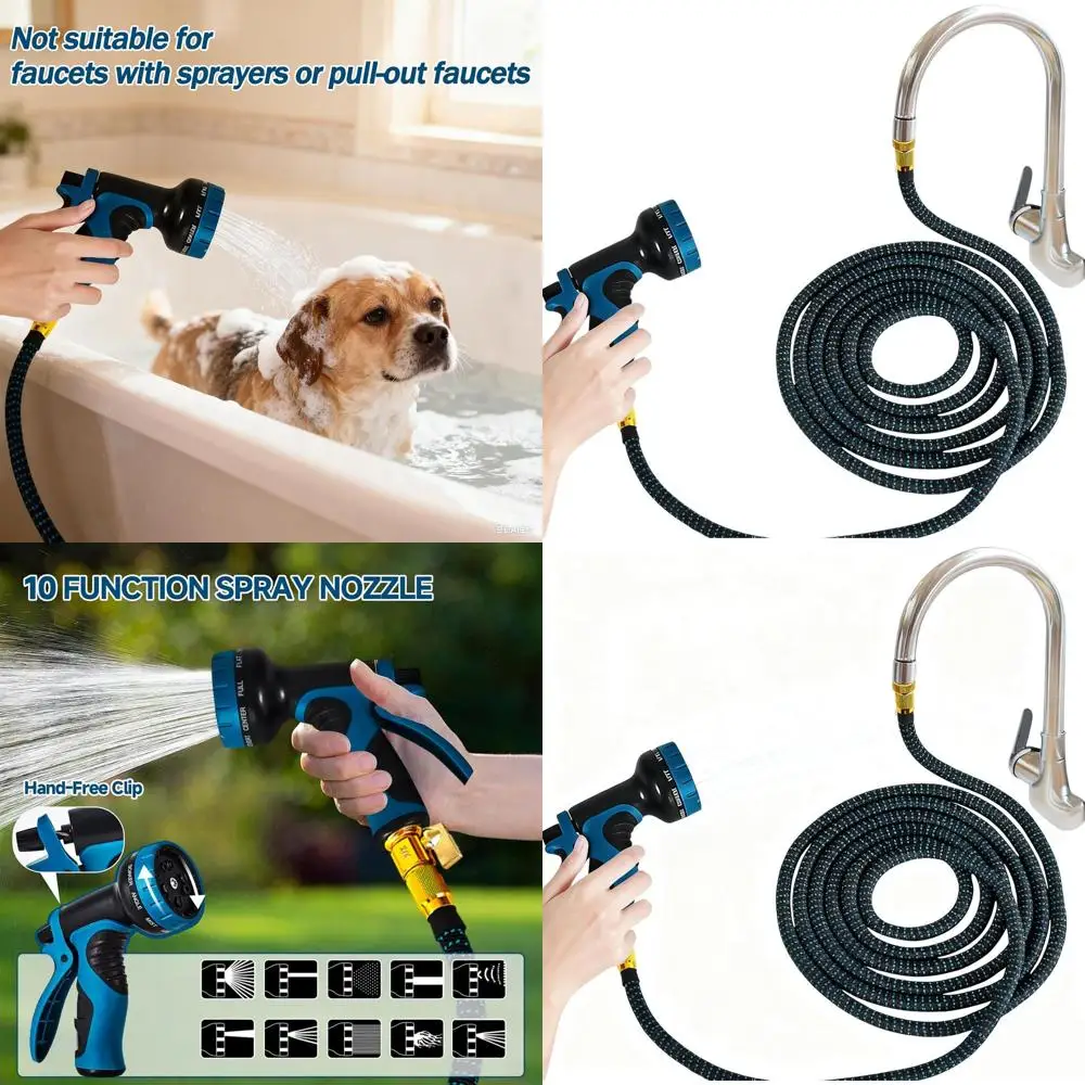 

Гибкий шланг для мойки с 7 насадками для многоцелевого использования: кухня, ванная, растения, домашние животные, уборка, мойка автомобилей
