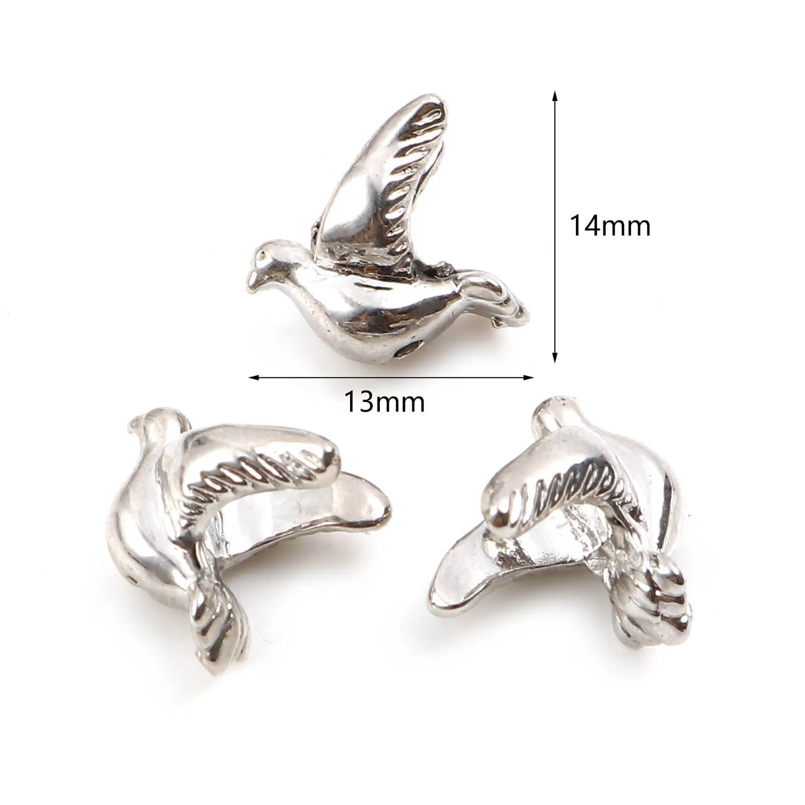 Religious Spacer Beads Pigeon Animal Silver Color Metal Beads DIY Necklace Bracelets Jewelry Findings About 14mm x 13mm,10PCs