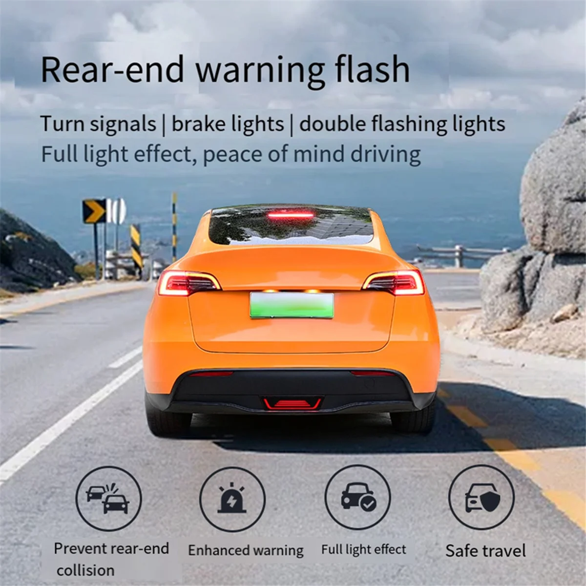 

Auto LED Rear Brake Light Warning Signal Light Streamer Pilot Light Anti-Rear Collision Light for Tesla Model Y 20-24