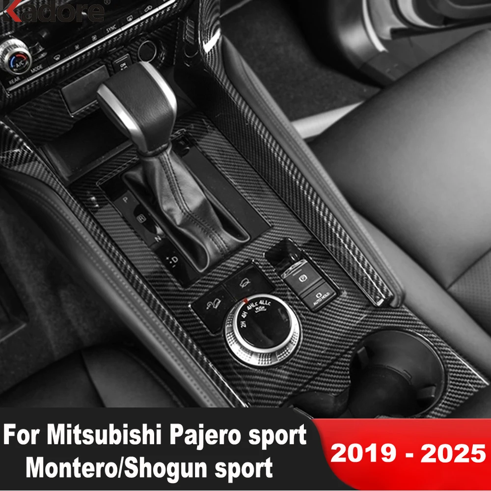 Car Console Gear Shift Box Panel Cover Trim For Mitsubishi Pajero/Montero/Shogun sport 2019-2025 Carbon Interior Accessories