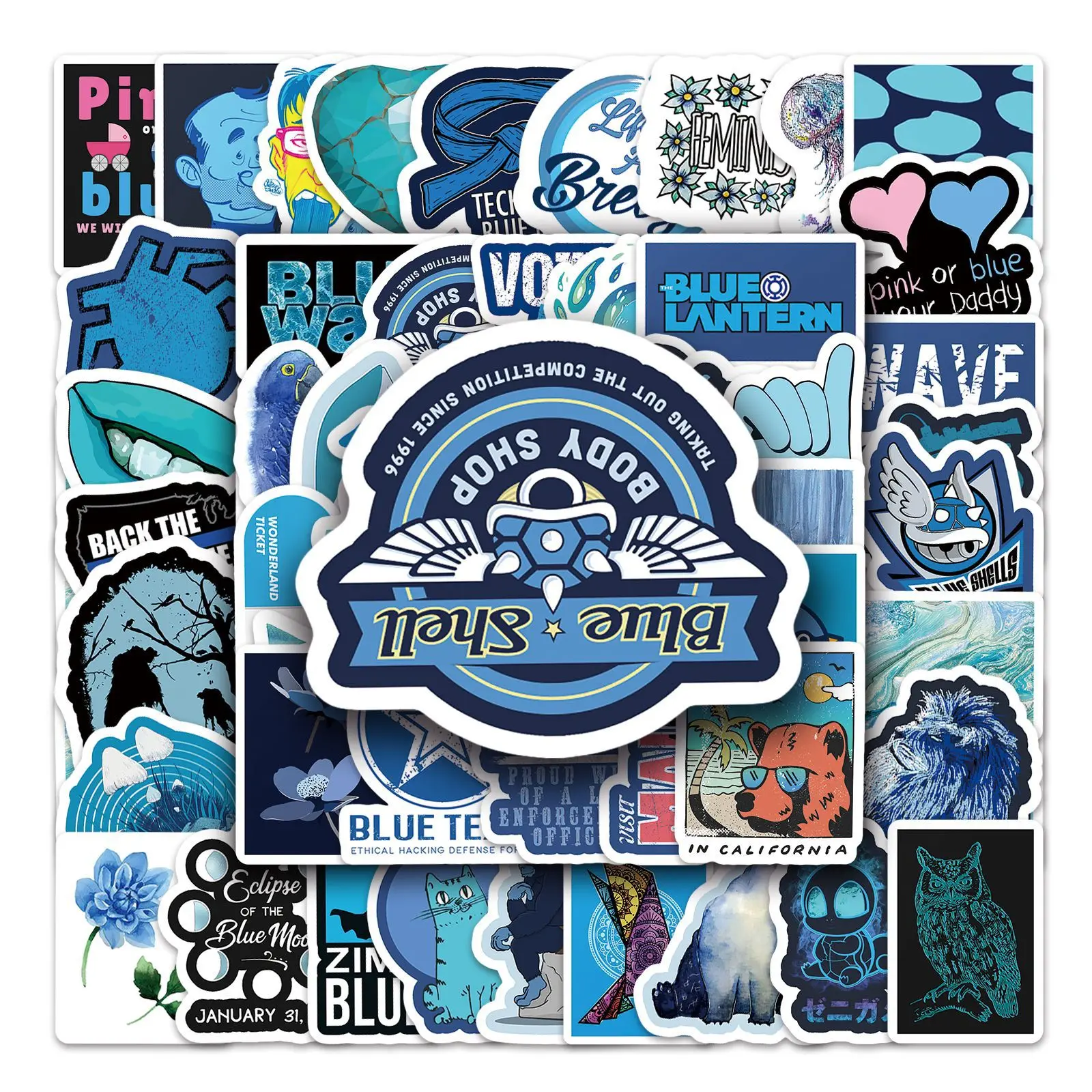 

61Pcs Cartoon Blue Small Fresh Series Graffiti Stickers Suitable for Laptop Helmets Desktop Decoration DIY Stickers Toys