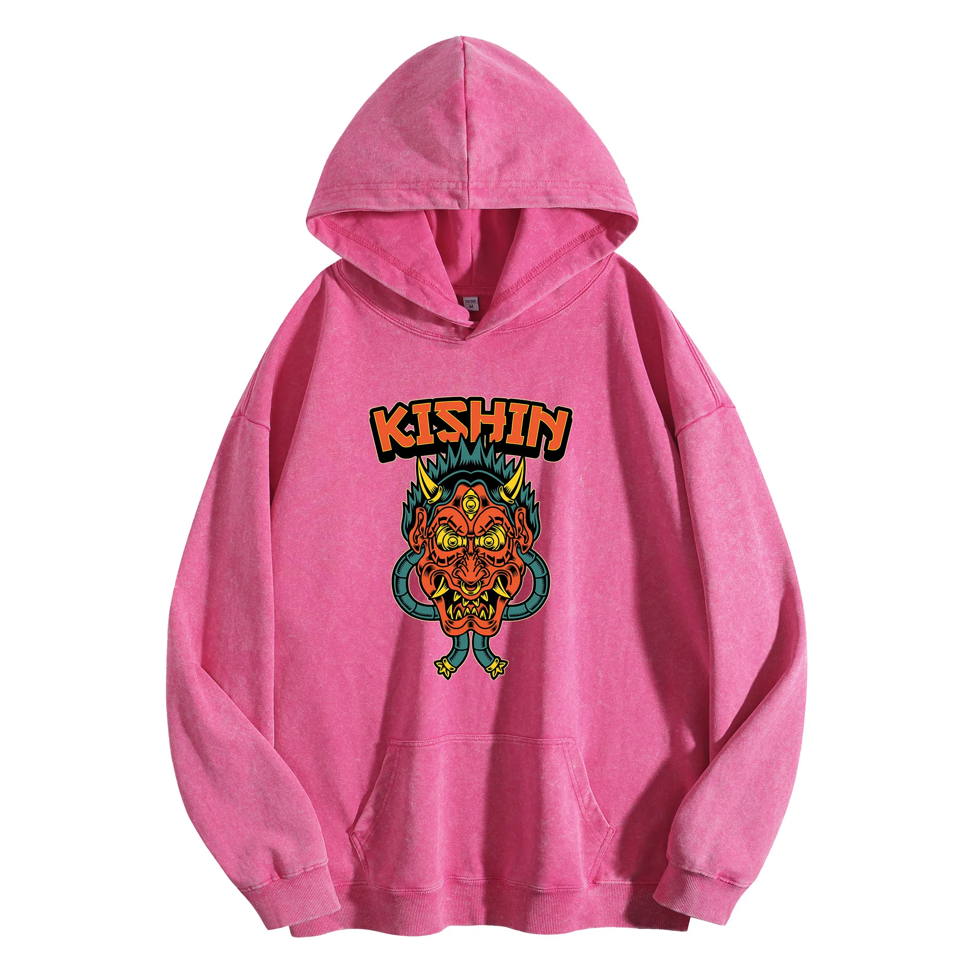 KISHIN طباعة جرافيك 400G هوديي عتيق مغسول للجنسين بلوفر كبير الحجم ملابس الشارع مجموعة الخريف/الشتاء #2