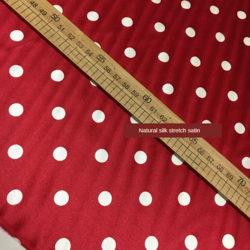 Heavy Silk Fabric New Summer 19mm Red Bottom White Dot Print Stretch Silkworm Silk Satin Dress Fabric