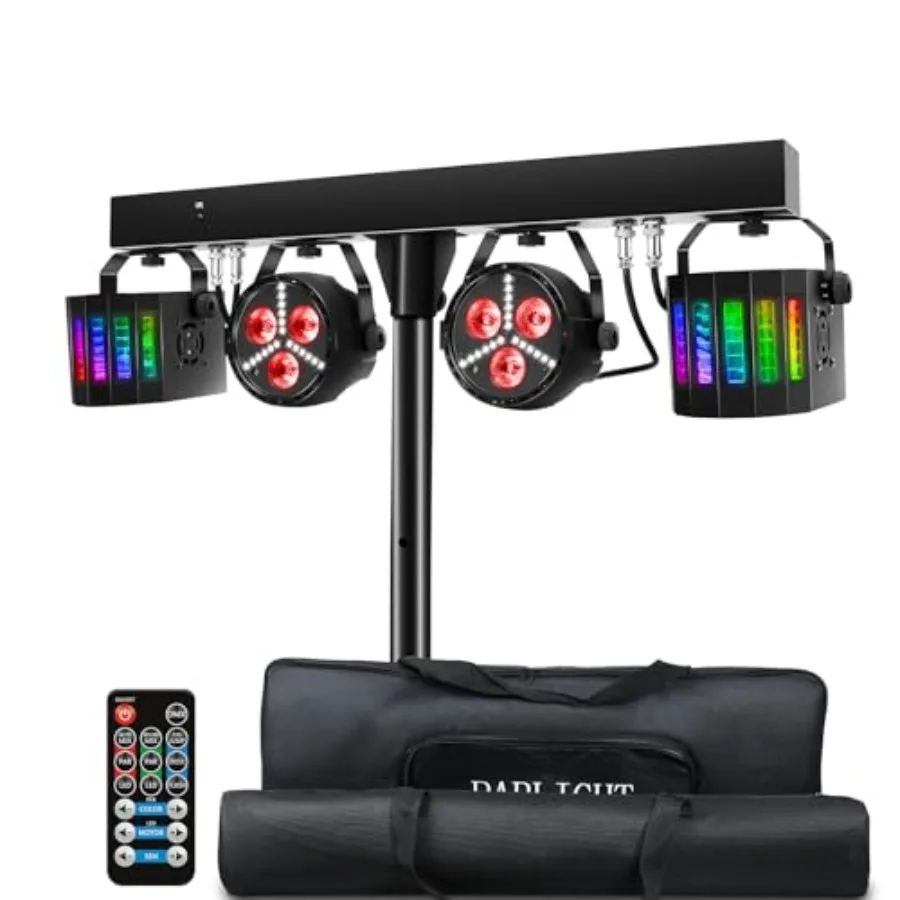 DJ Lighting Packages with Carry Bag, DJ Lights with Stand 7.5Ft Sound Activated, DMX and Remote Control, Mobile Gig Light LED P
