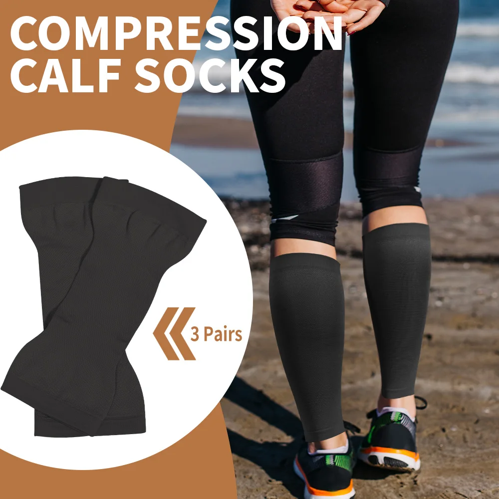 

3Pairs/Set Compression Calf Sleeves for Men Women Running 20-30mmHg Footless Leg Socks Outdoor Sports Black Cokor Nursing Socks