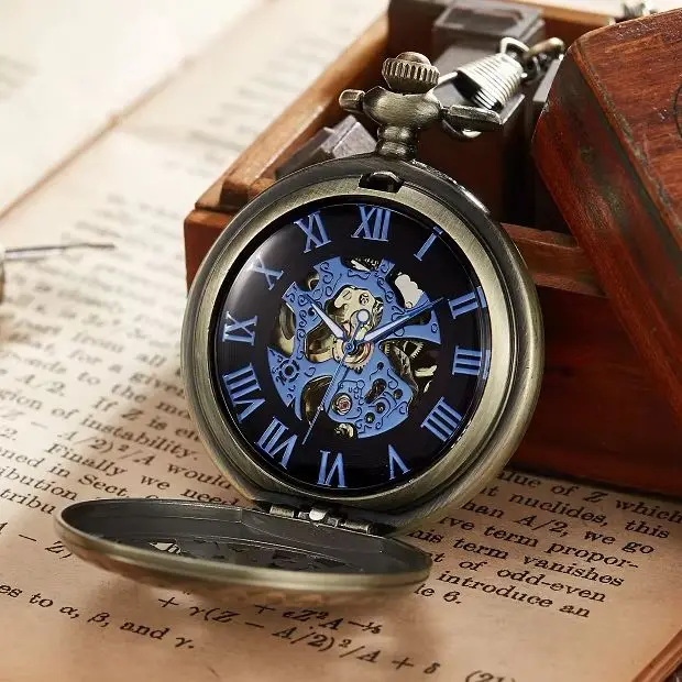 

Bronze Flowers Bamboo Design Birthday Gift Mechanical Pocket Watch Vintage Pendant Fob Chain Pocket Clock