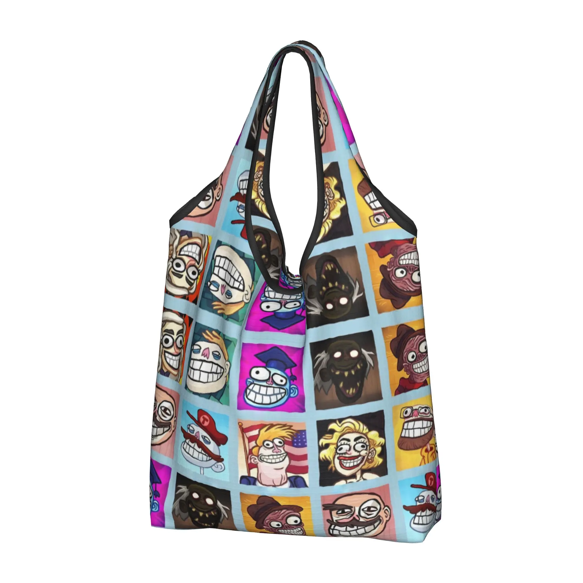 Recycling Troll Funny Anime Face Quest Video Meme  Shopping Bag Women Tote Bag Portable Game Comic  Groceries Shopper Bags