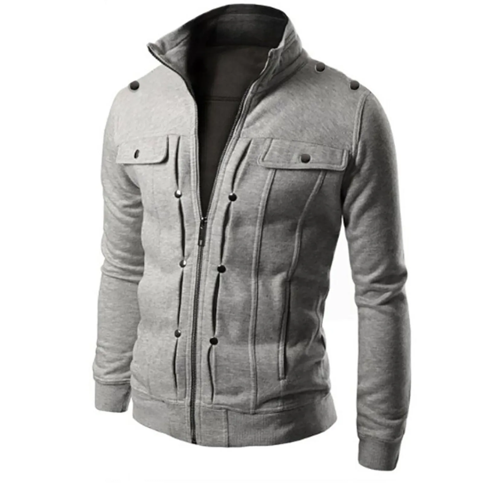 

Mens Slim Casual Coat Mens Streetwear American Retro Turtleneck Zip Up Casual Jacket Men's Button Pockets Bomber Coats Outwears