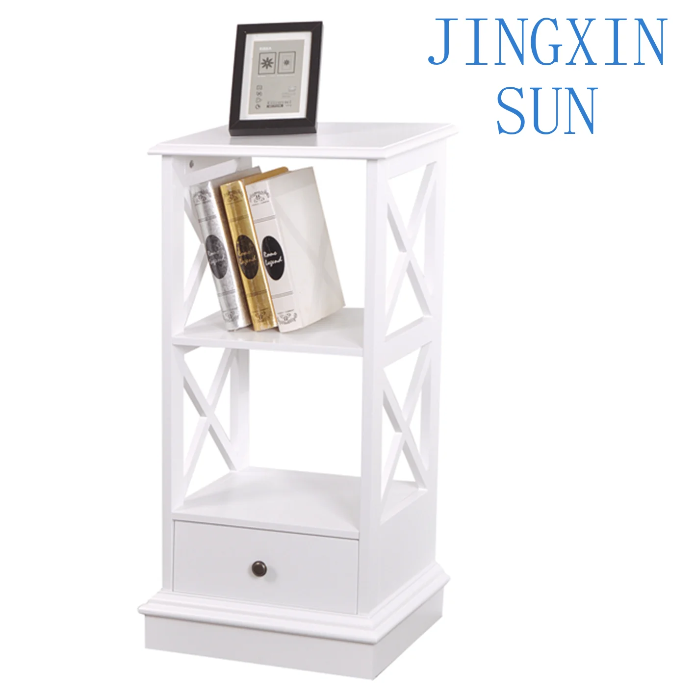 Good Quality White Drawer Cabinet for Living Room Wooden Bookcase Display