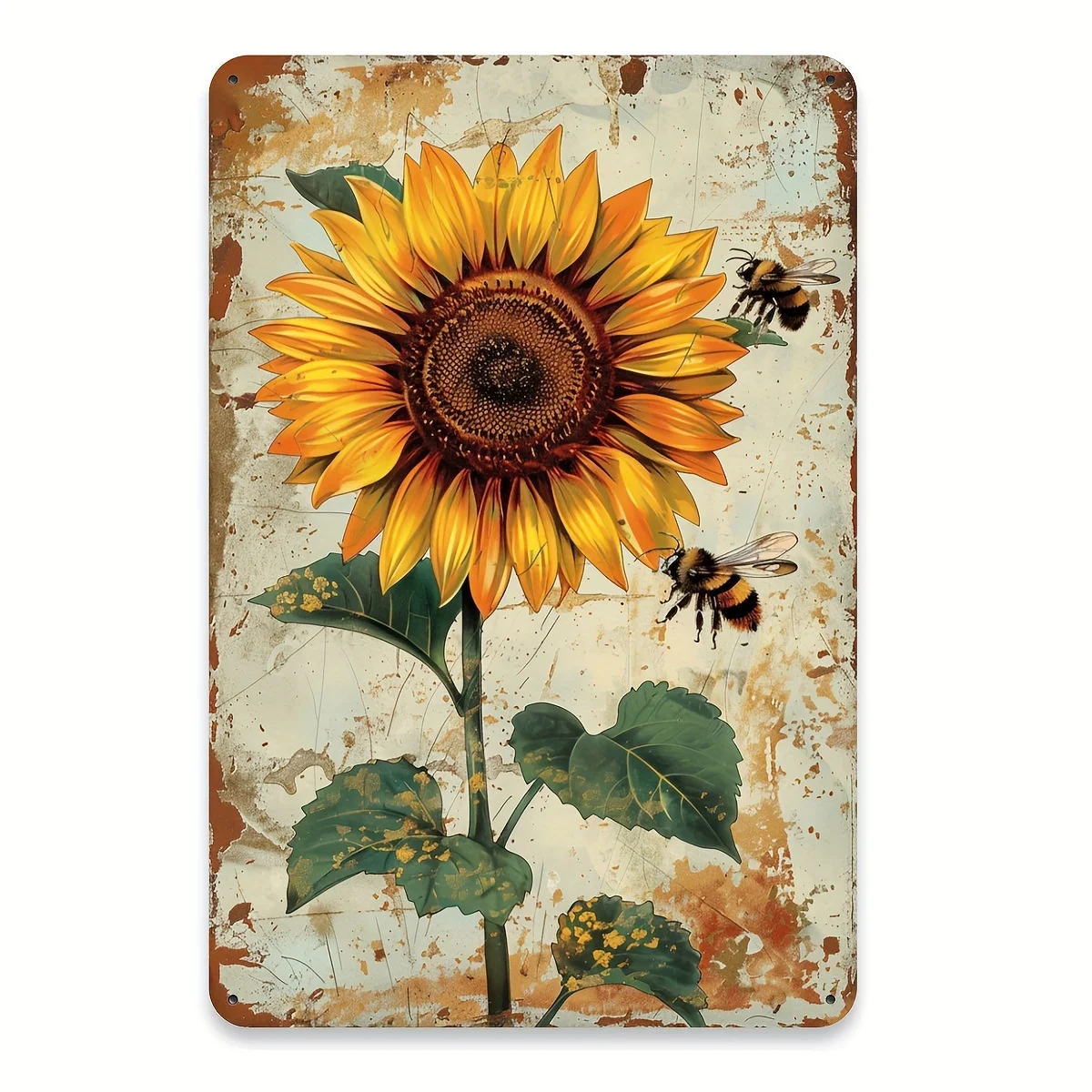 Rustic Sunflower & Bee Vintage Metal Tin Sign, es, Wall Art Decor for Home, Restaurant, Cafe, Garage, Event Space, Aluminum Foil
