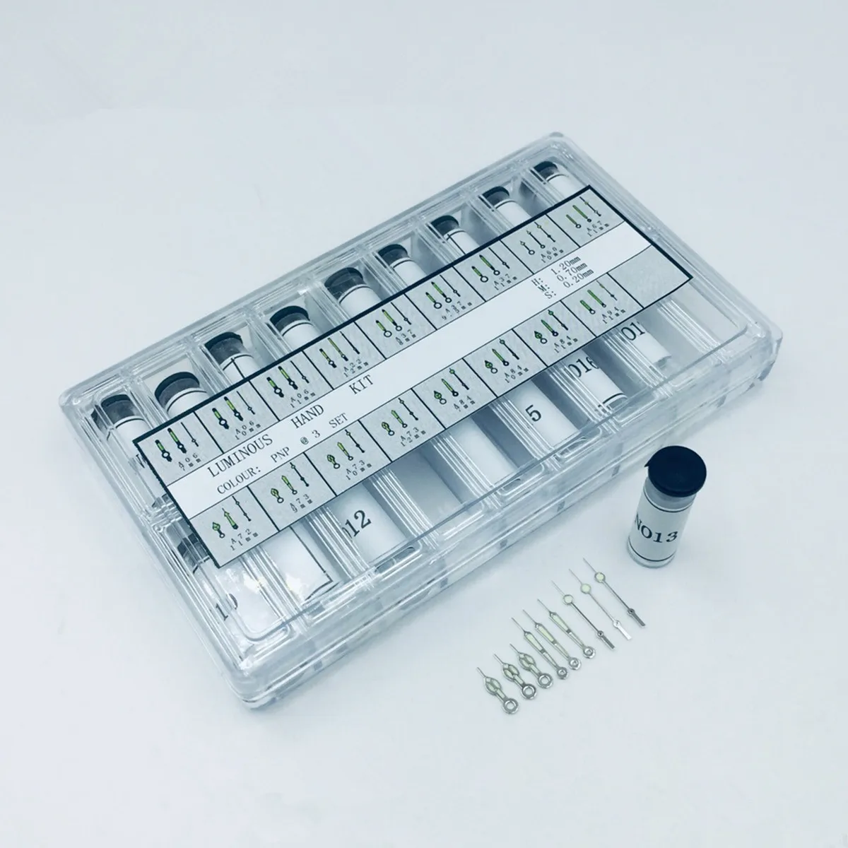 

Silver Luminous Style Watch Hands To Fit Hand Sizes Minute .70 Hour 1.20 And Sweep Second .20mm Watch Accessoriers