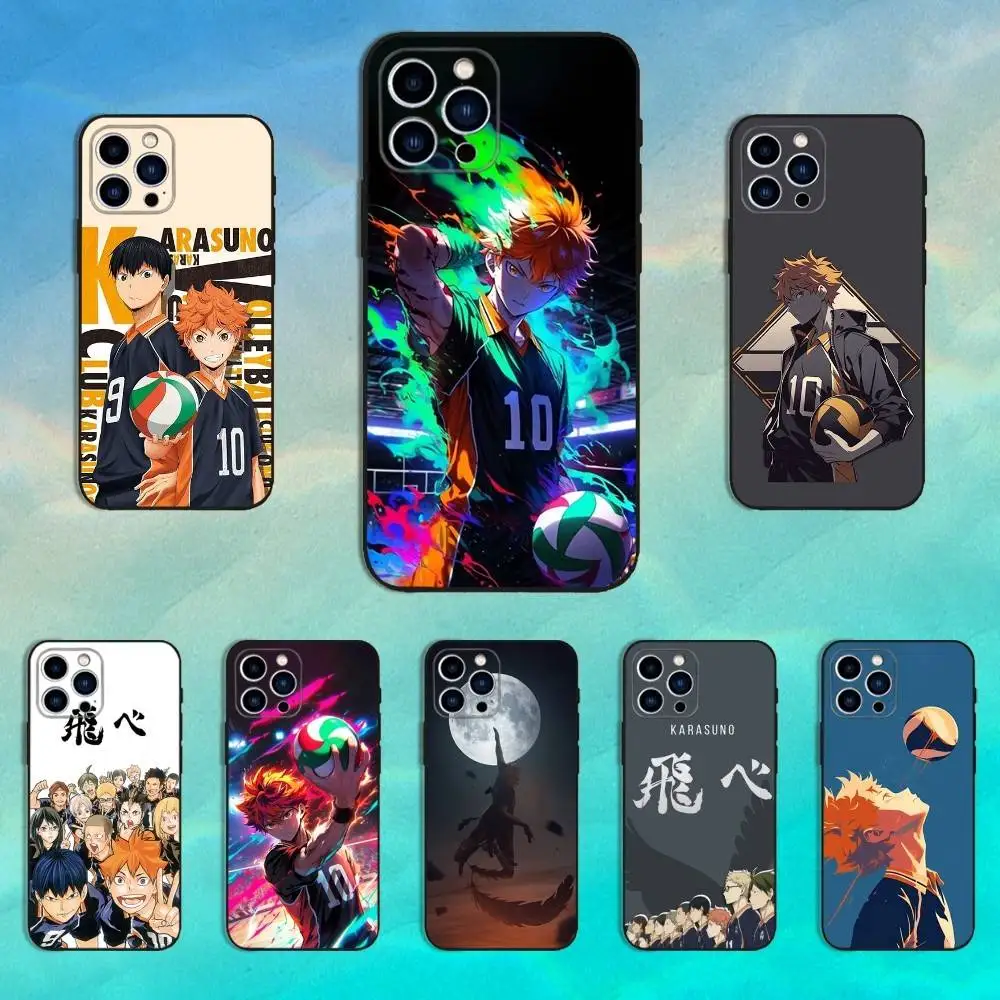 

Anime H-Haikyuus K-Karasuno Phone Case For iPhone 16,15,14,13,12,11 Plus,Pro Max,XS,X,XR,SE,Mini,8,7,Soft Silicone Black Cover