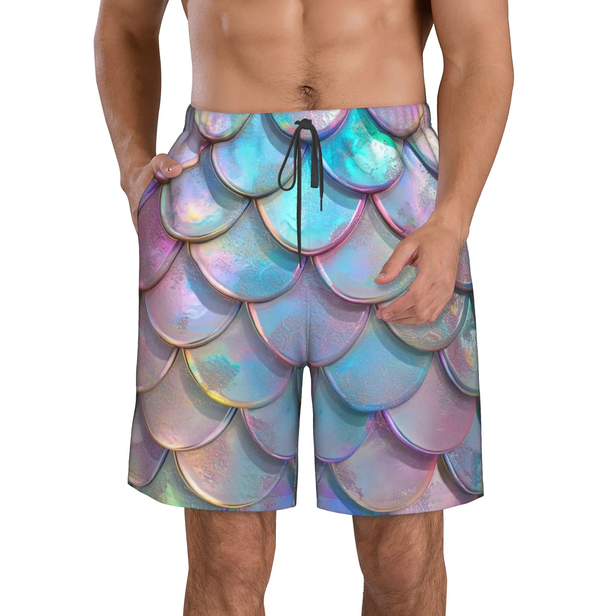 Fish Scale Dazzling Scales Trunks Beach Board Shorts Casual Quick Dry Swim Summer Men Pants