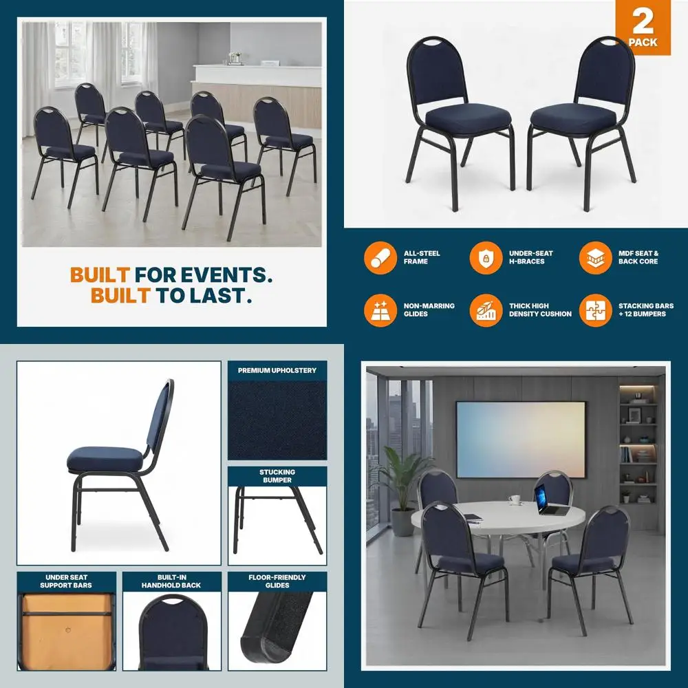 

Штабелируемые банкетные стулья из двух ткани Midnight Blue с черной рамой Santex