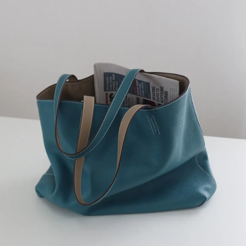 

High-quality Double-sided First-layer Cowhide Soft Leather Tote Shopping Mommy Bag Large-capacity Women's Bag Casual Versatile.