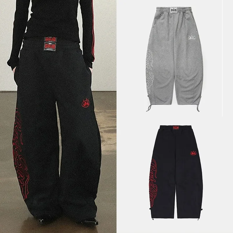 بنطلون نسائي فضفاض بتصميم أمريكي عتيق، سروال رياضي واسع الساق بخصر طبيعي وتصميم فريد