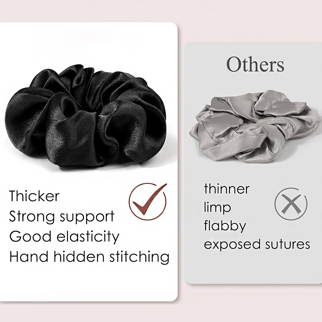 عصابة رأس من الساتان الأسود النقي مع عصابة رأس مطاطية وإكسسوارات شعر زنبركية، خاصة لشعر مستعار حقيقي