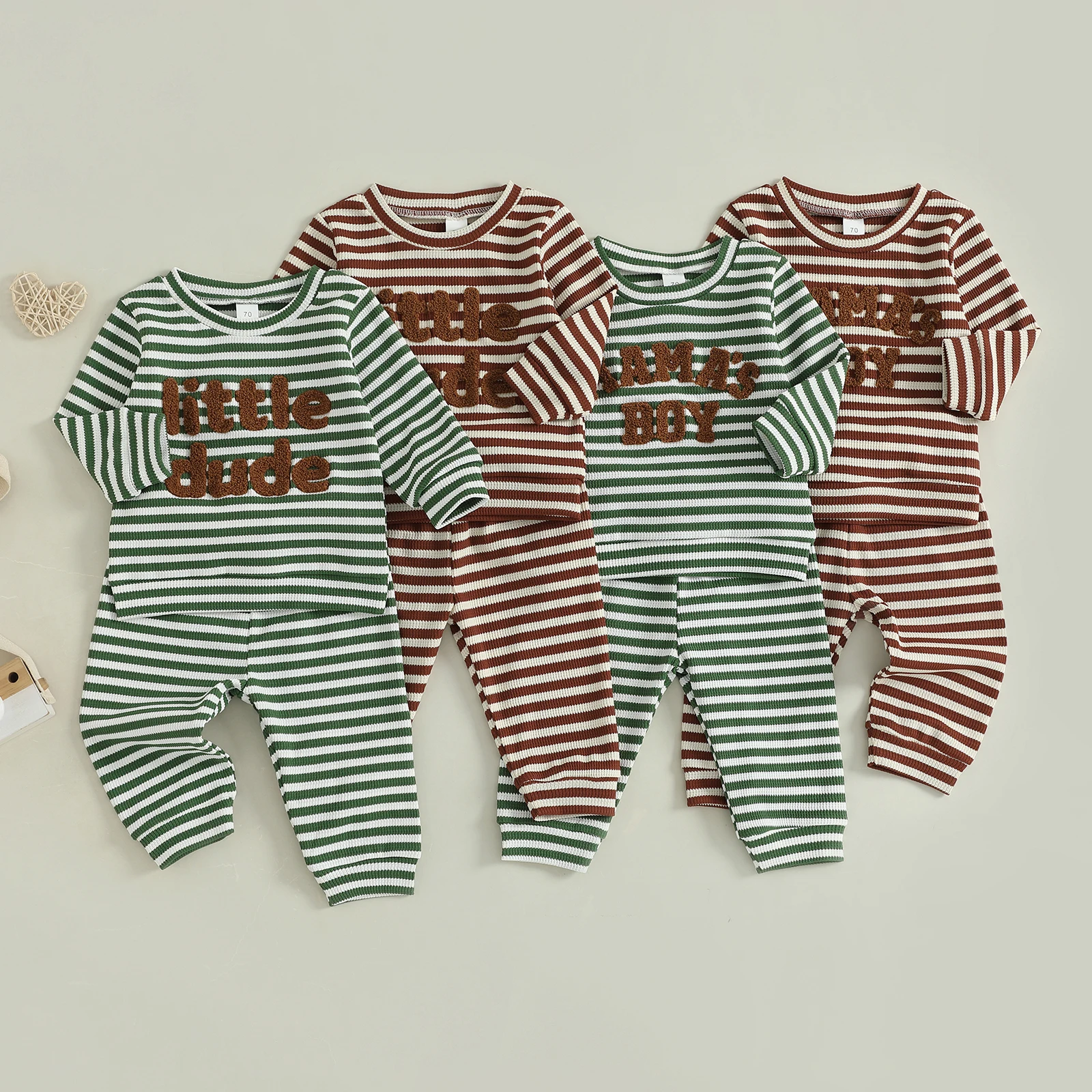 

Lioraitiin Toddler Baby Boy Waffle Outfit Letter Embroidery Striped Long Sleeve Sweatshirt and Elastic Pants 2Piece Clothes