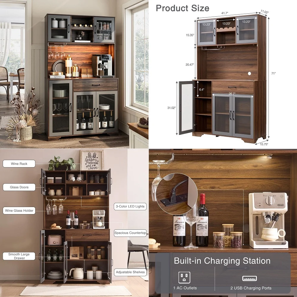 

Mini Fridge Cabinet,Coffee Bar Cabinet with Fridge Space amp Wine Storage with Outlets,Fits 24 Fridge,Mini Fridge Stand,Buffet