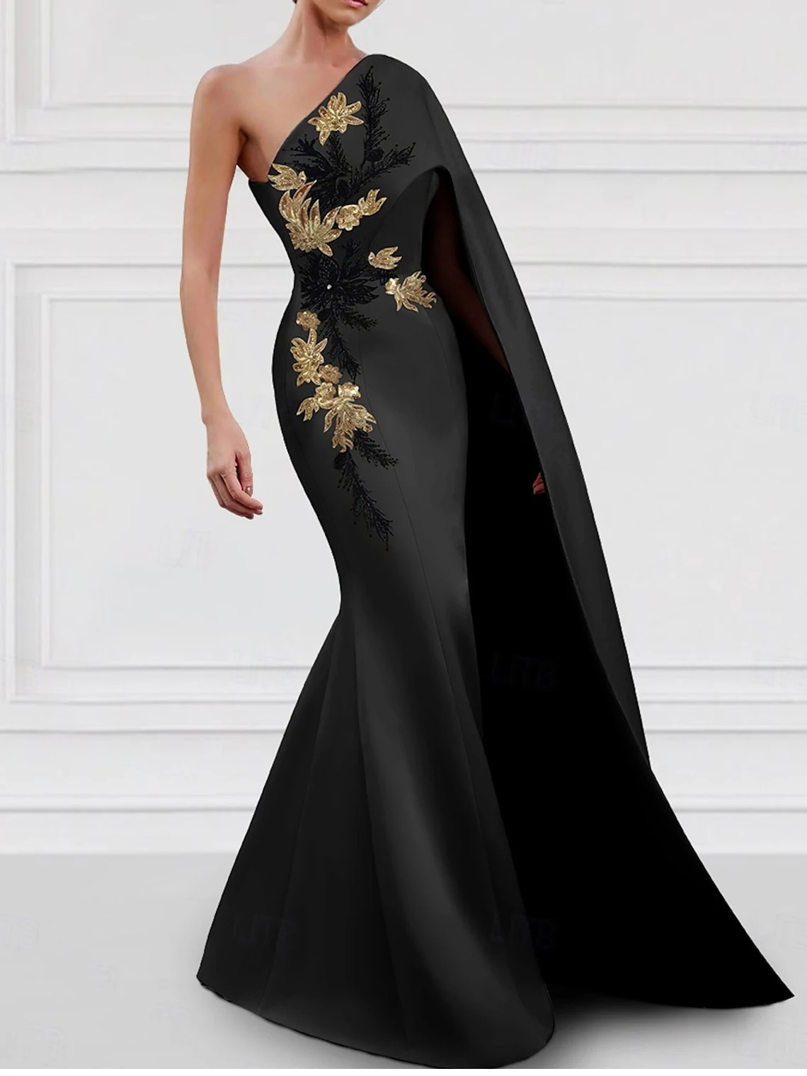 

Fashions Sheath Prom Evening Dress One Shoulder Satin Appliques Sweep Train Sleeveless Wedding Guest Dress 2025 free customized