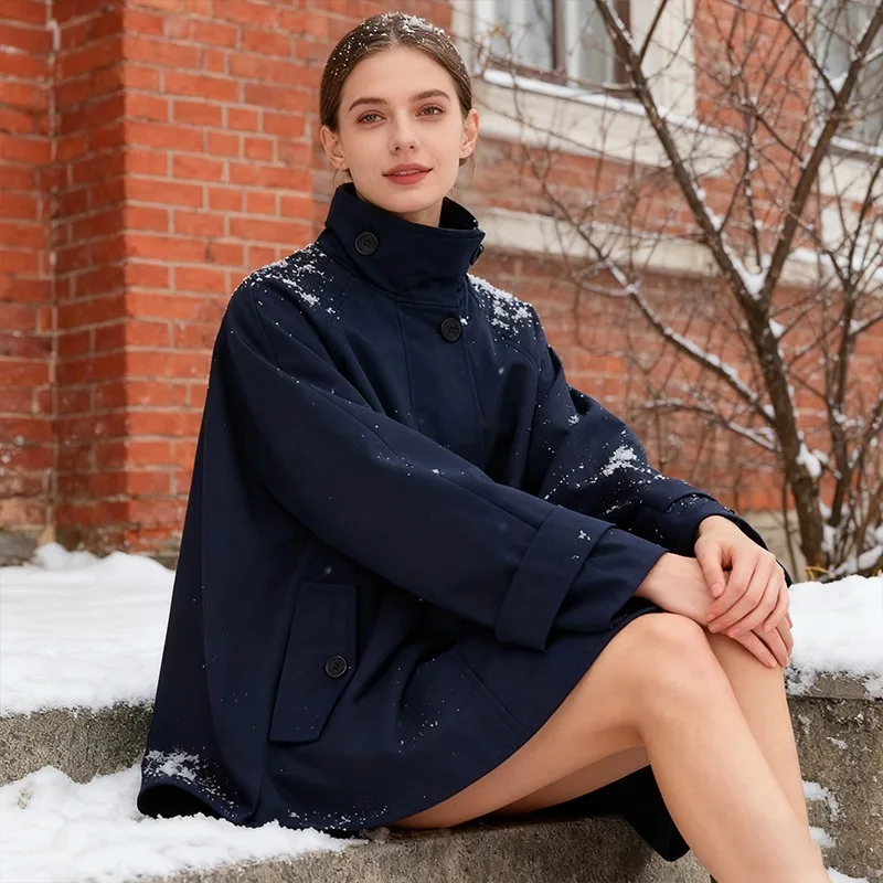 

High Collar Long Sleeve Cape Jacket for Women – Hidden Button Zipper, Loose Hem, New Spring Summer Casual Chic Outerwear Jacket