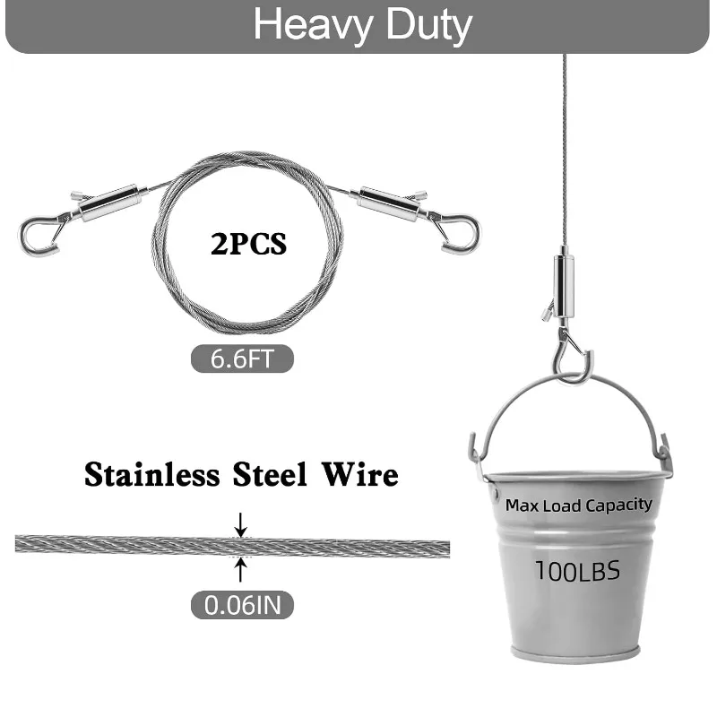 2pcs Adjustable Heavy-Duty Stainless Steel Wire Rope Picture Suspension Wire Upgrade Frame Suspension Kit, with Strong Hooks