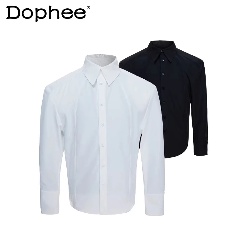 

Мужские рубашки с отложным воротником, однотонные, свободного кроя, комфортные, простые, с длинным рукавом, на одной пуговице, весна 2026, новинка