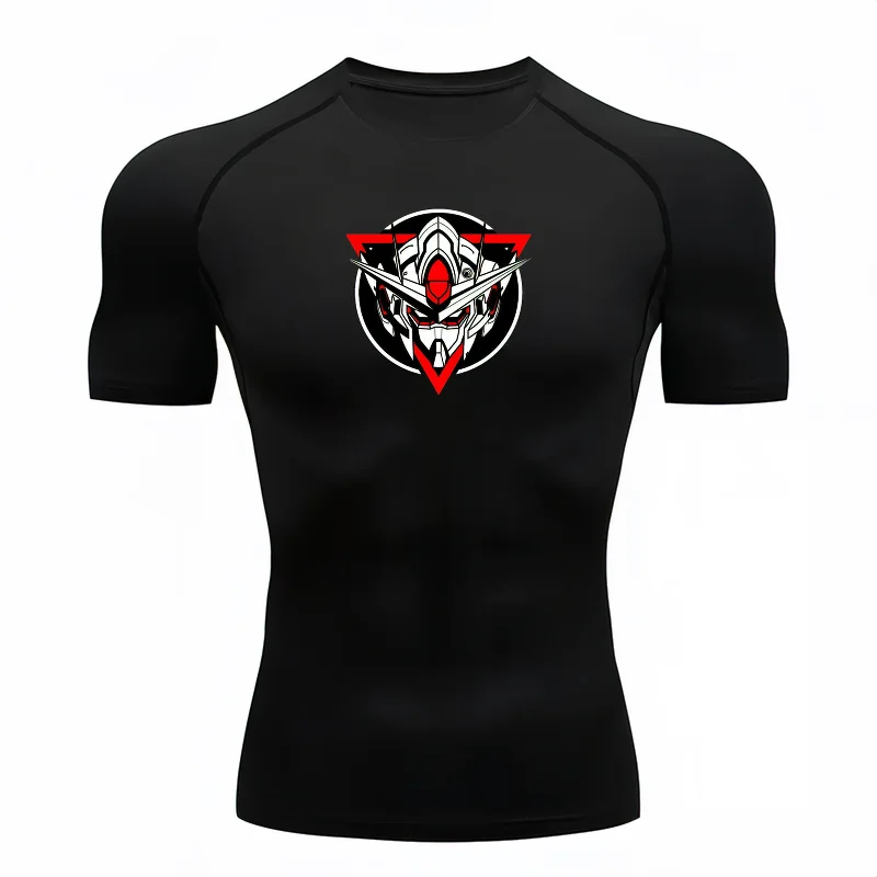 Bandai Gundam Men's Compression Shirt, Quick Dry Elastic Short Sleeve Gym Workout Breathable Fitness Sportswear