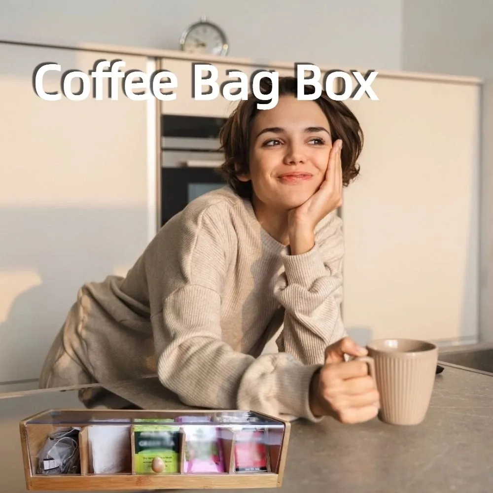 

5 Slots Tea Bag Storage Organizer Handmade Bamboo Coffee Capsule Storage Box Portable Transparent Desktop Sundries Organizer