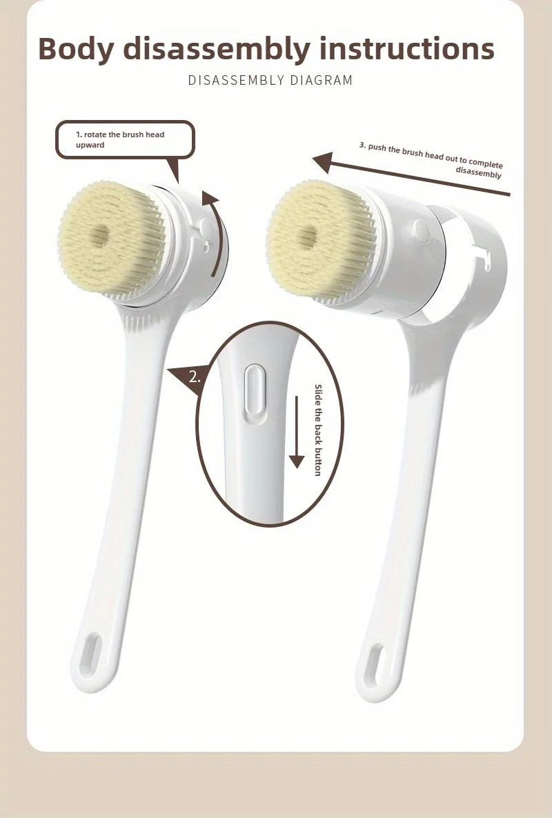 Electric Shower Brush LED Display Rotating Multifunctional Shower Brush 5 Brush Heads 3-Speed Detachable for Back Face & Shower