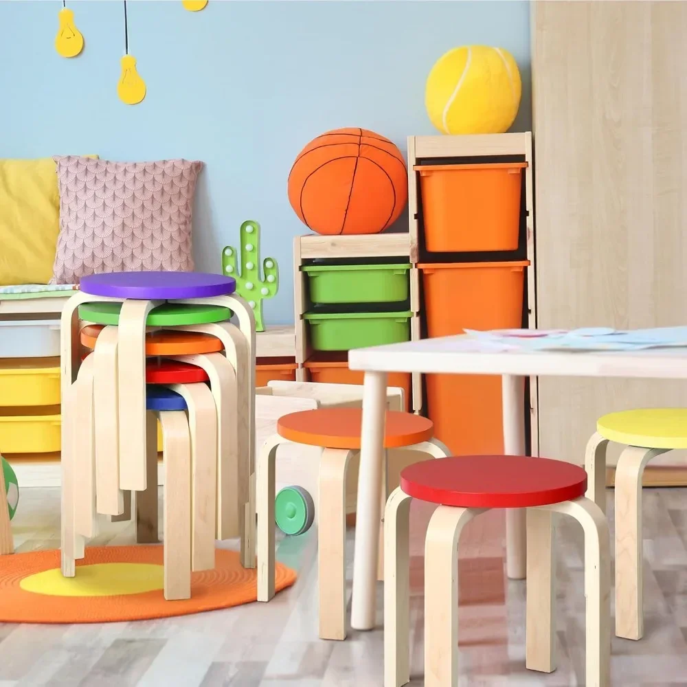 

6 Pcs 12 Inch Bentwood Stacking Stool for Kids Colored Durable Round Nesting Stool Flexible Wood Stackable Stool Chairs